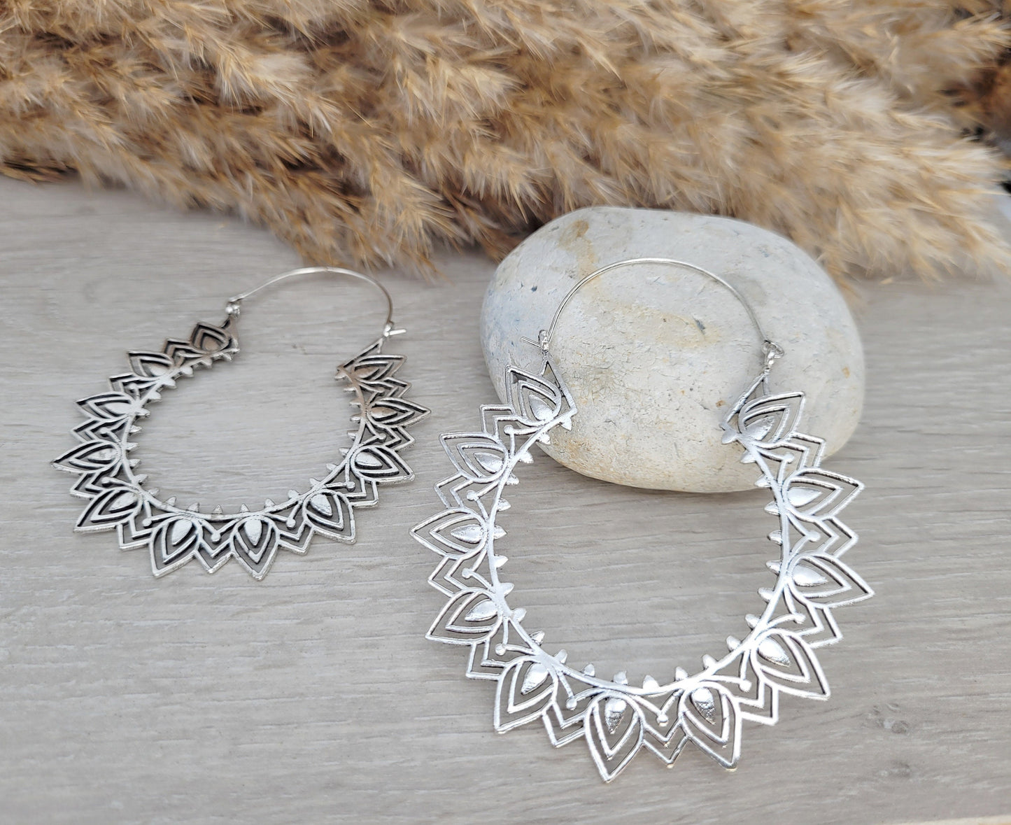 Large silver hoops / Large earrings / Hoops / Hippie / Statement jewellery /Detailed earrings