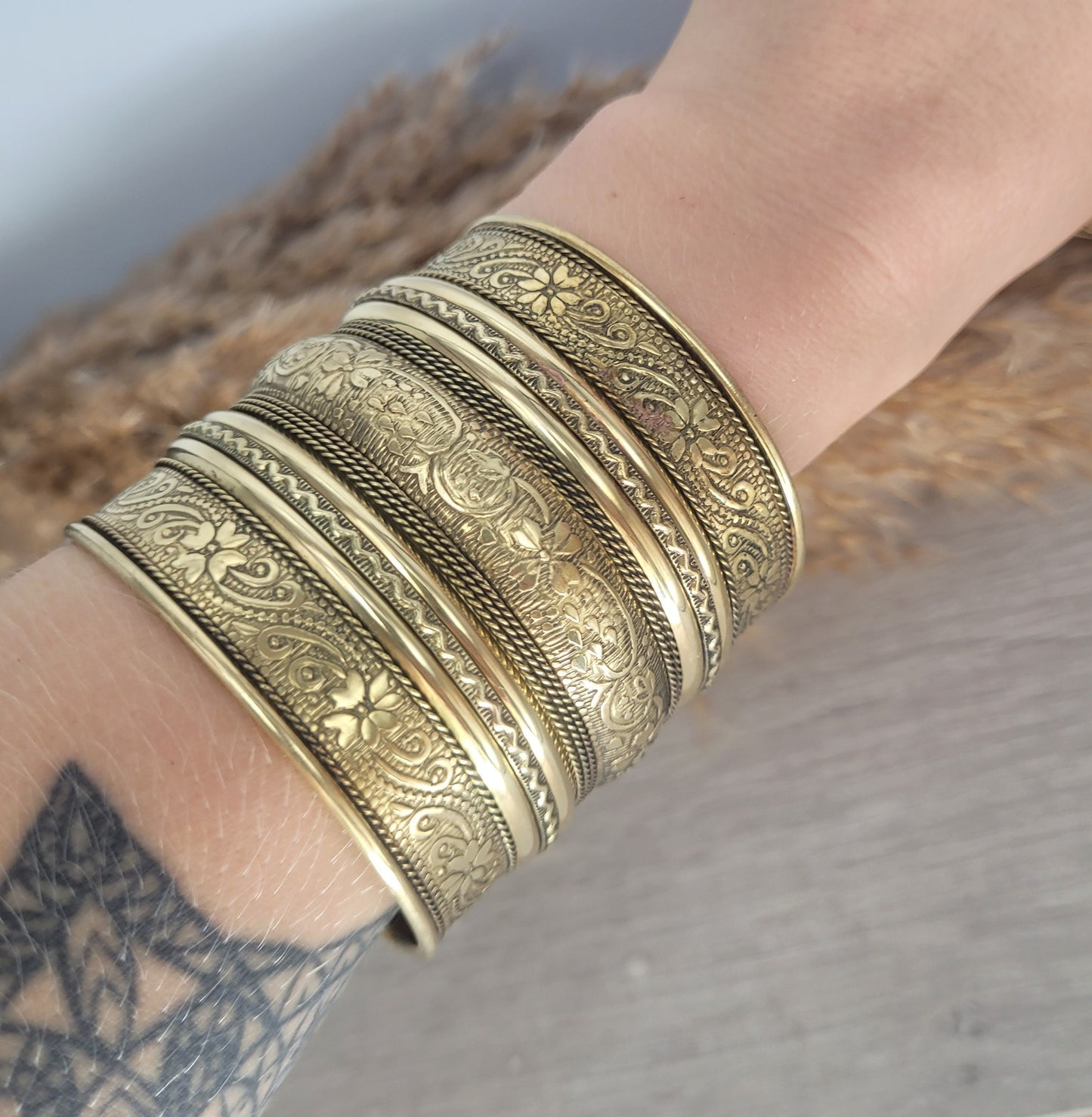 Large gold detailed cuff bracelet /Gold bracele / Cuff bracelet /Unisex bracelet / Boho /Bohemian / Cuff / Large bracelet/Ethnic / Tribal
