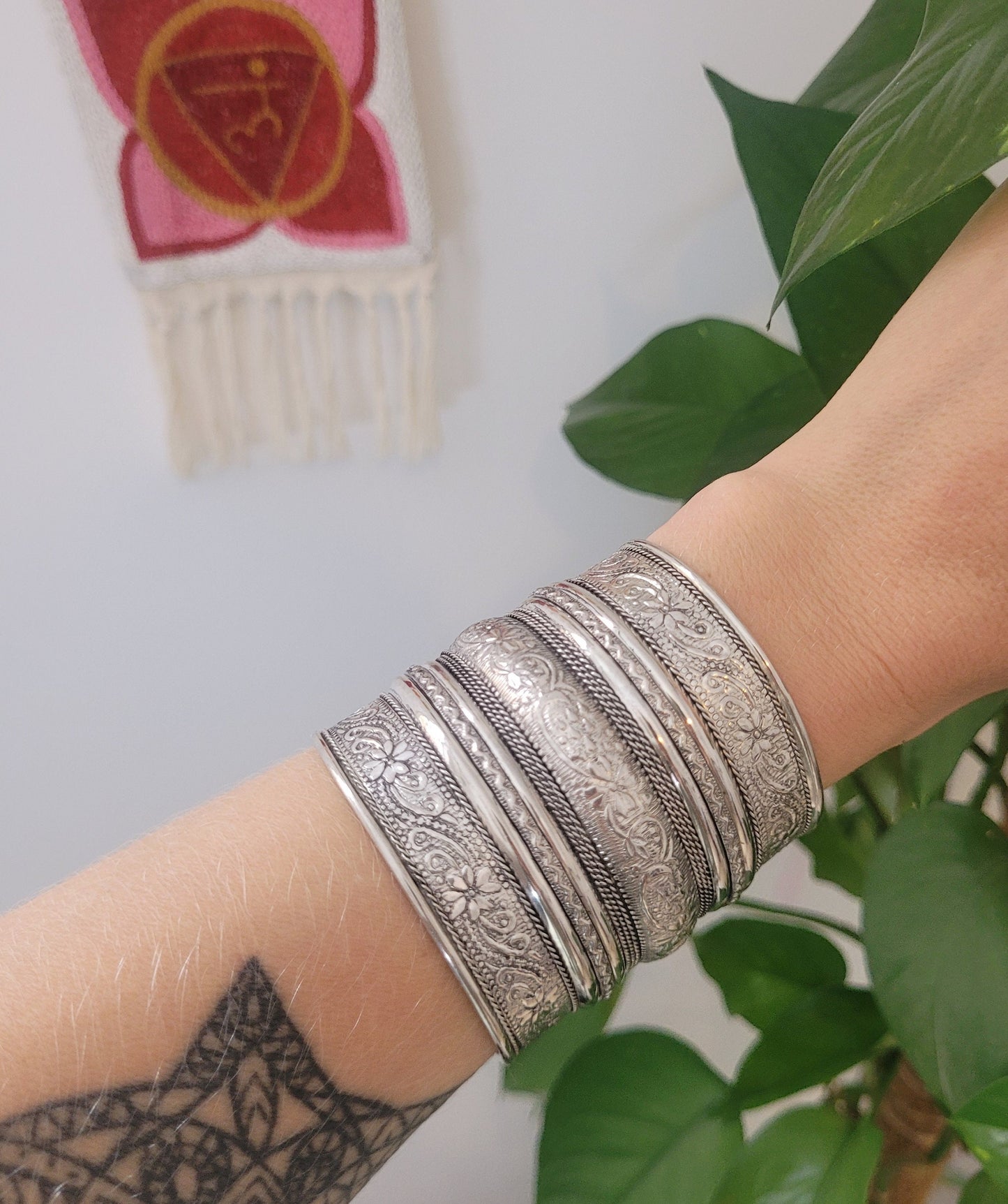 Silver detailed cuff bracelet / Cuff / Bohemian / Boho / Statement / Unique / Tribal