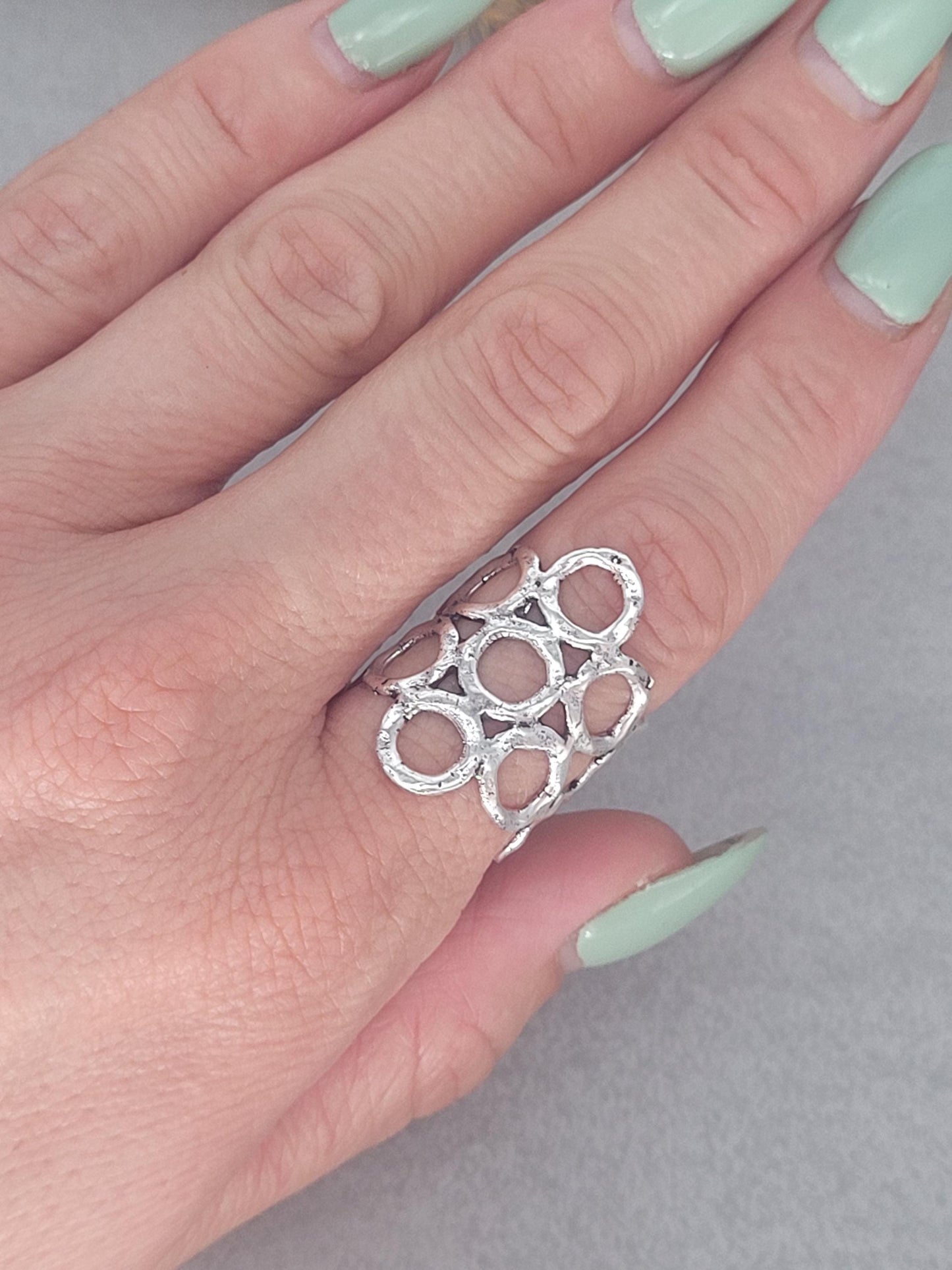 Silver detailed handmade ring / Hammered ring / Adjustable ring / Silver jewellery / Statement/ Unique / Gift / Hippie / Ethnic / Rustic