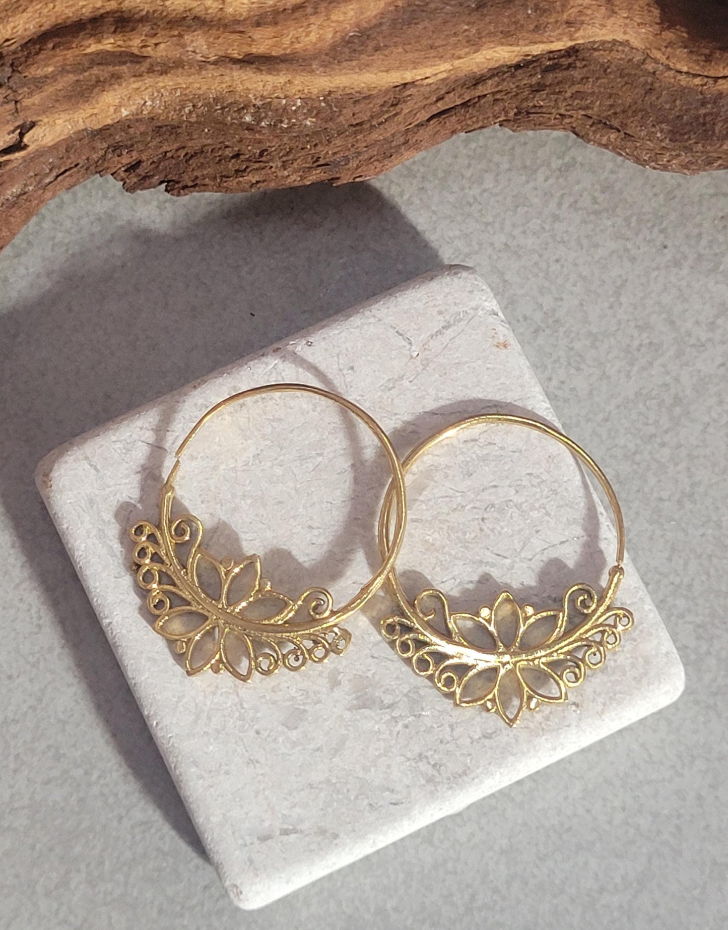 Brass spiral earrings gold jewellery gift : Gift for her