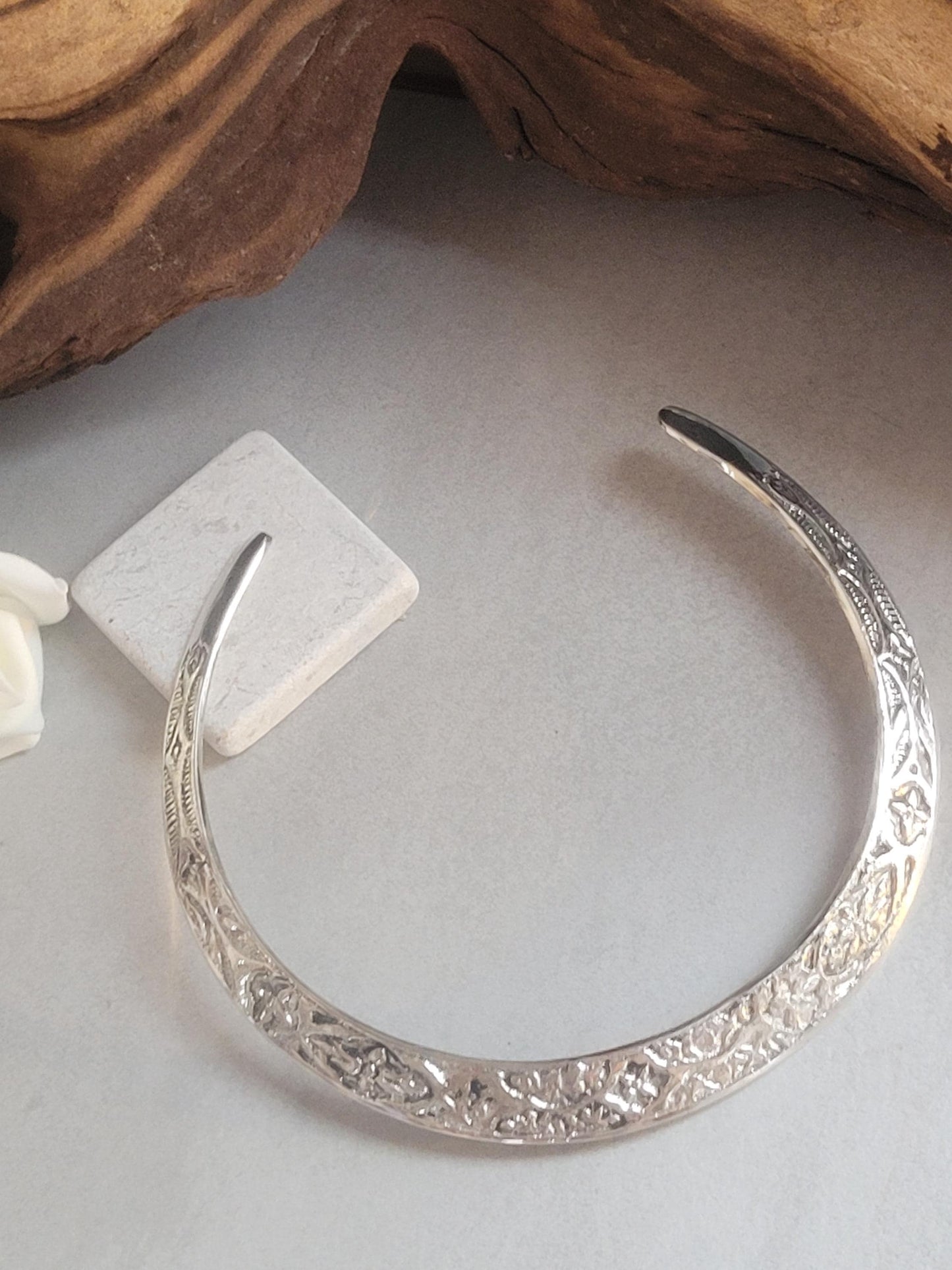 Floral Silver Plated Choker: Adjustable Tribal Boho Jewelry