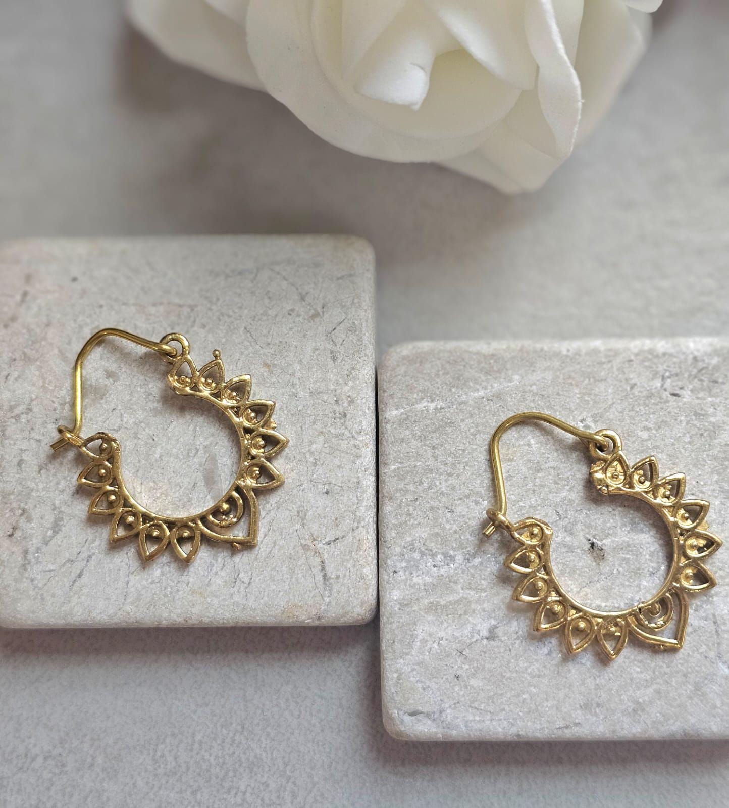 Small Brass Hoop Earrings, Boho Brass Hoops, Hypoallergenic Gold Hoop Earrings, Mandala Earrings, Lightweight