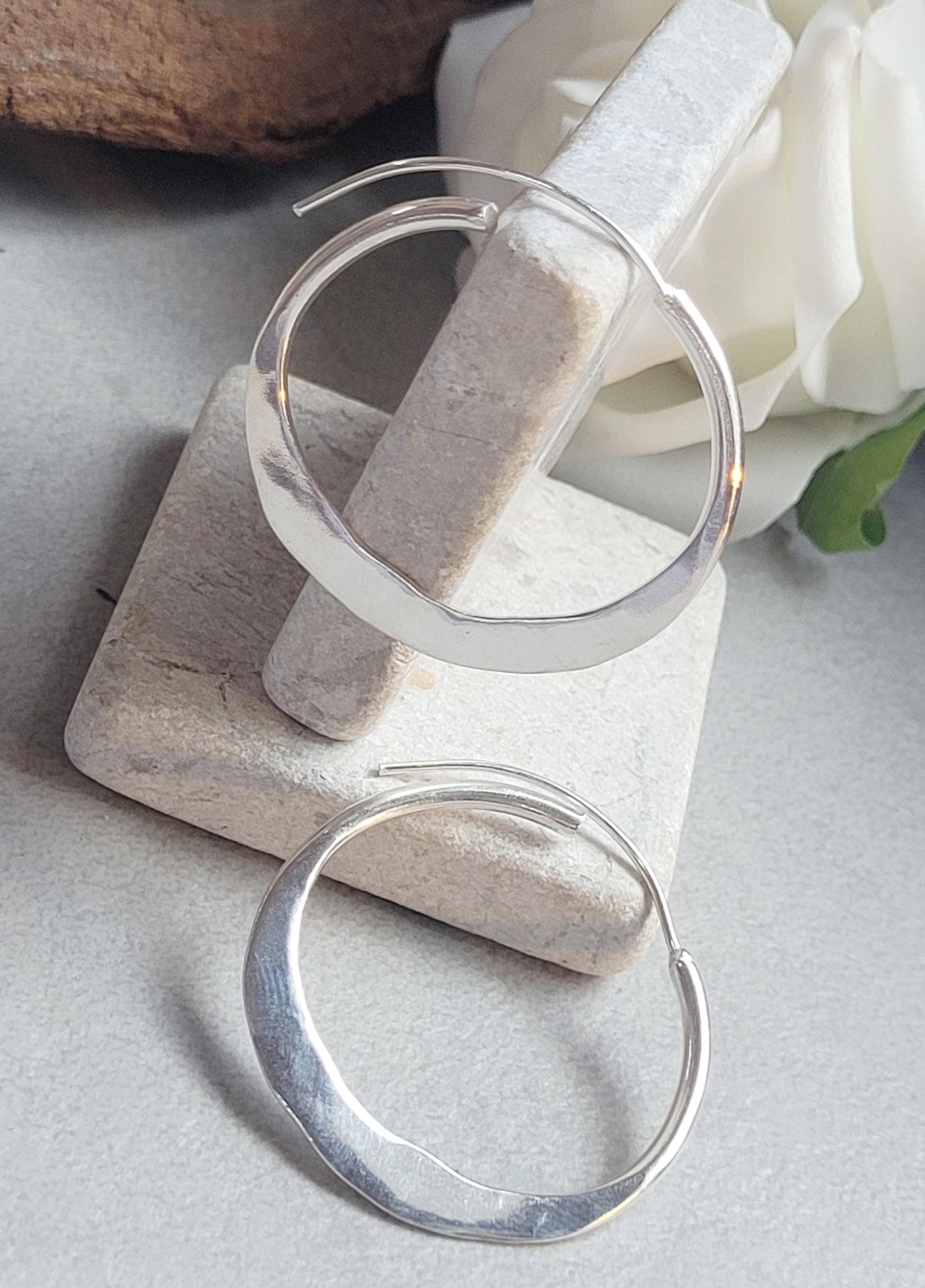 3.5cm Silver Hoop Earrings | Textured Silver Plated Hoops | Elegant Lightweight Hoops | Everyday Jewellery | Nickel Free /Festival jewellery