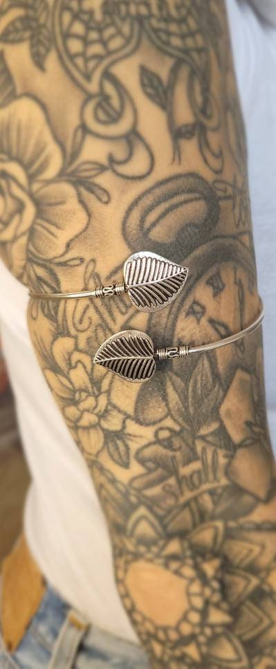 Silver upper arm leaf bracelet,upper arm bracelet,silver bracelet, silver bohemian bracelet,gift for her,free shipping