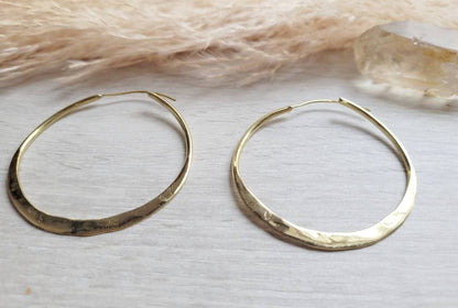 Hammered Brass Spiral Hoop Earrings: Large Boho Jewelry