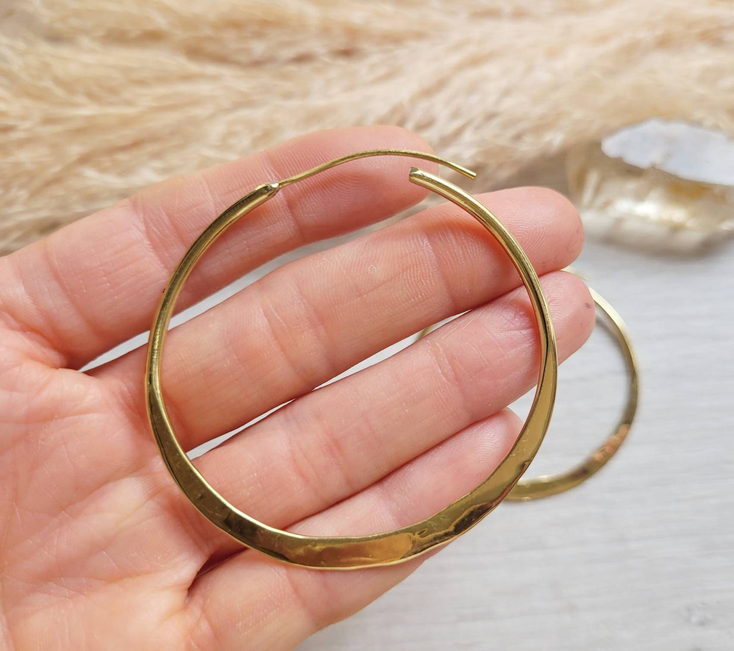 Hammered Brass Spiral Hoop Earrings: Large Boho Jewelry
