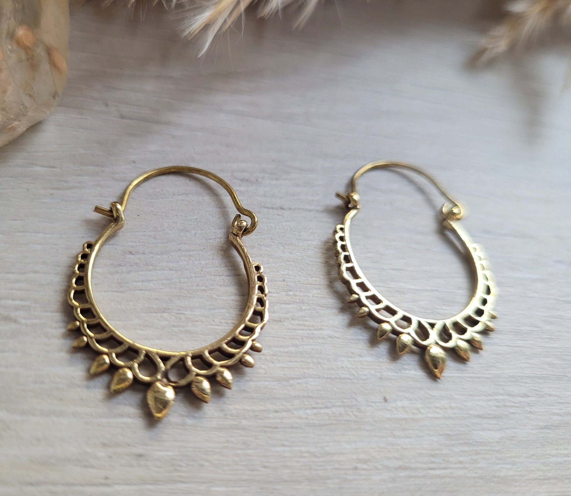 Small aura golden hoops / Boho / Bohemian / Cute / Detailed / Minimal / Gypsy / Dainty / Yoga jewellery