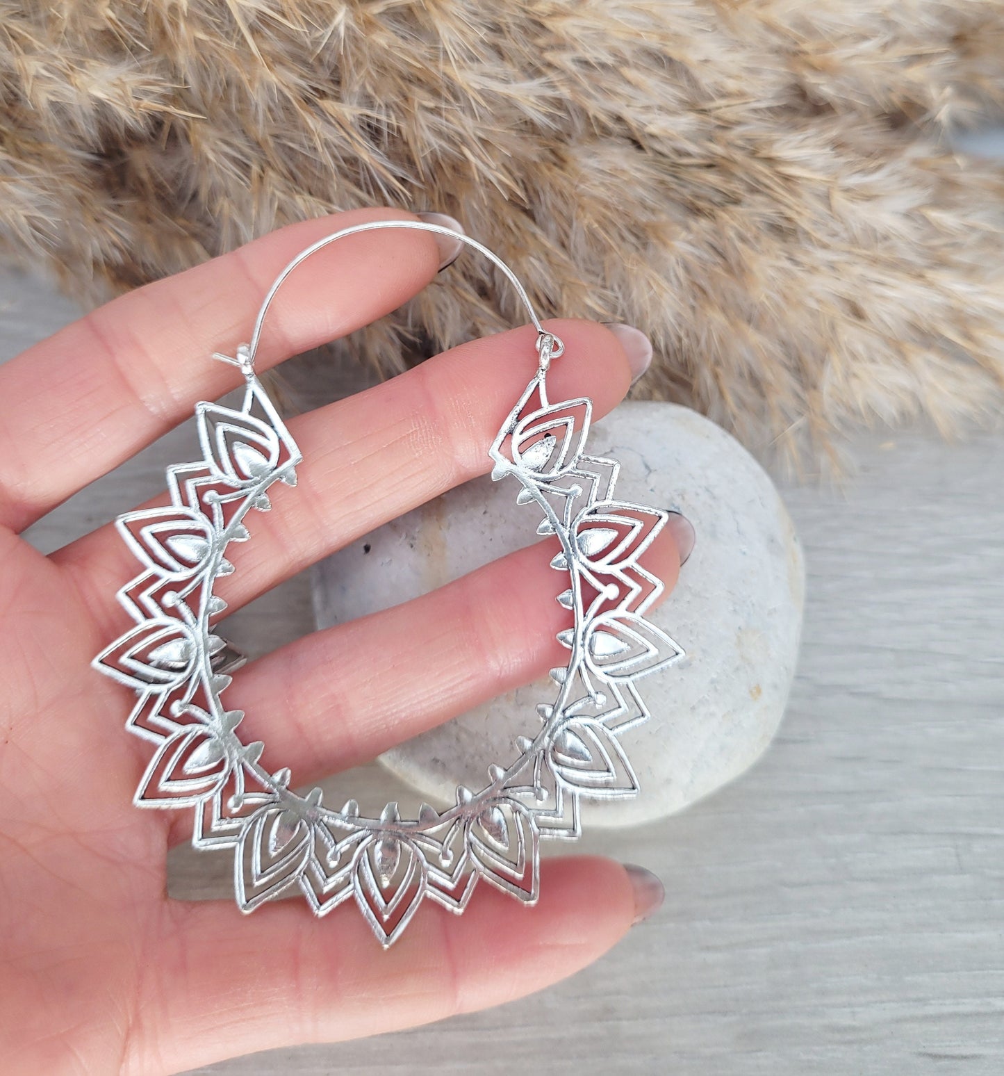 Large silver hoops / Large earrings / Hoops / Hippie / Statement jewellery /Detailed earrings