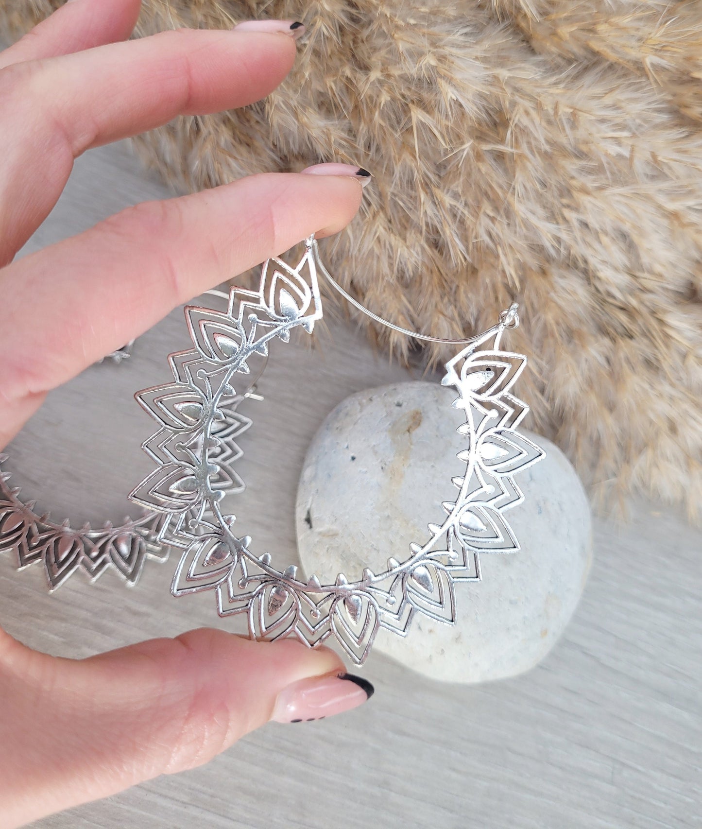 Large silver hoops / Large earrings / Hoops / Hippie / Statement jewellery /Detailed earrings