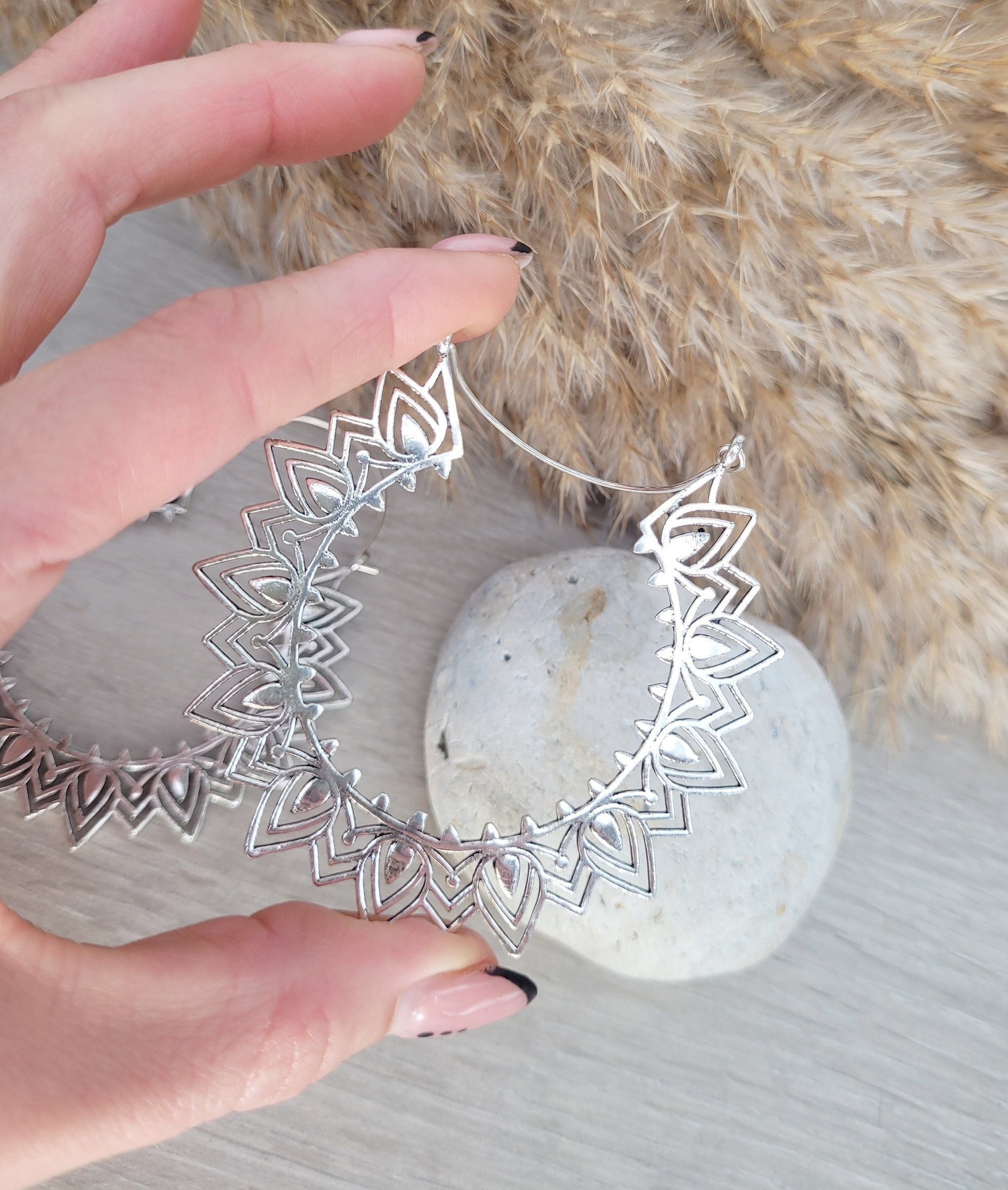 Large silver hoops / Large earrings / Hoops / Hippie / Statement jewellery /Detailed earrings