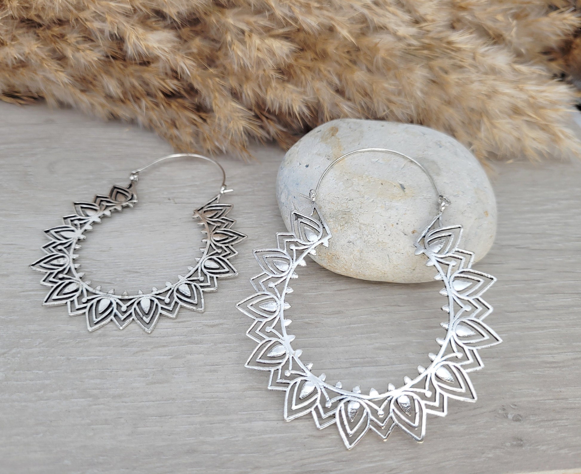 Large silver hoops / Large earrings / Hoops / Hippie / Statement jewellery /Detailed earrings