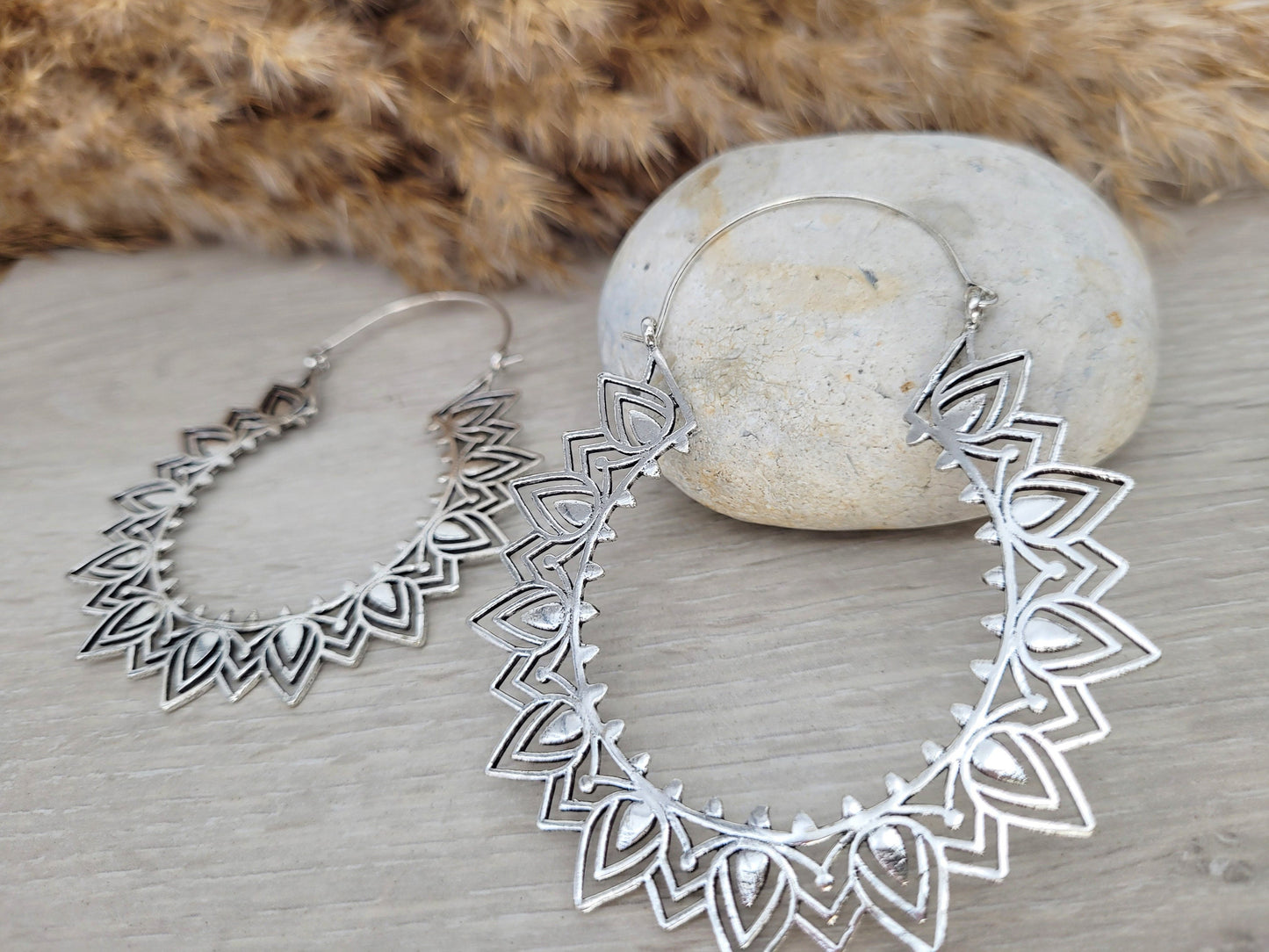 Large silver hoops / Large earrings / Hoops / Hippie / Statement jewellery /Detailed earrings