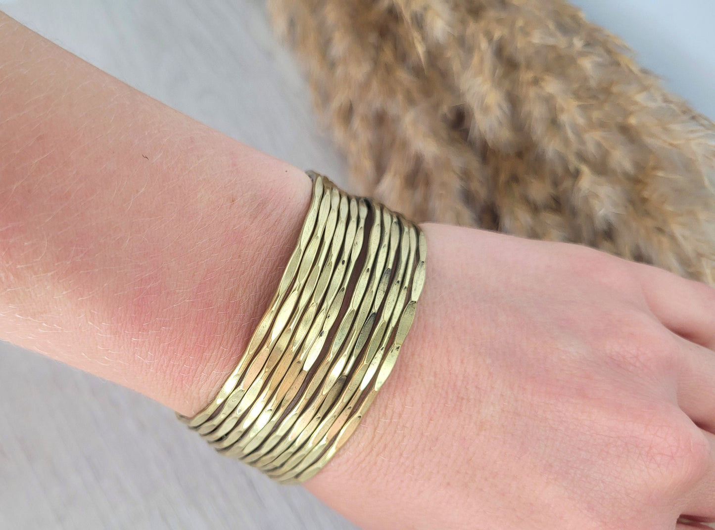 Textured Brass Cuff Bracelet: Adjustable Bohemian Statement Jewelry