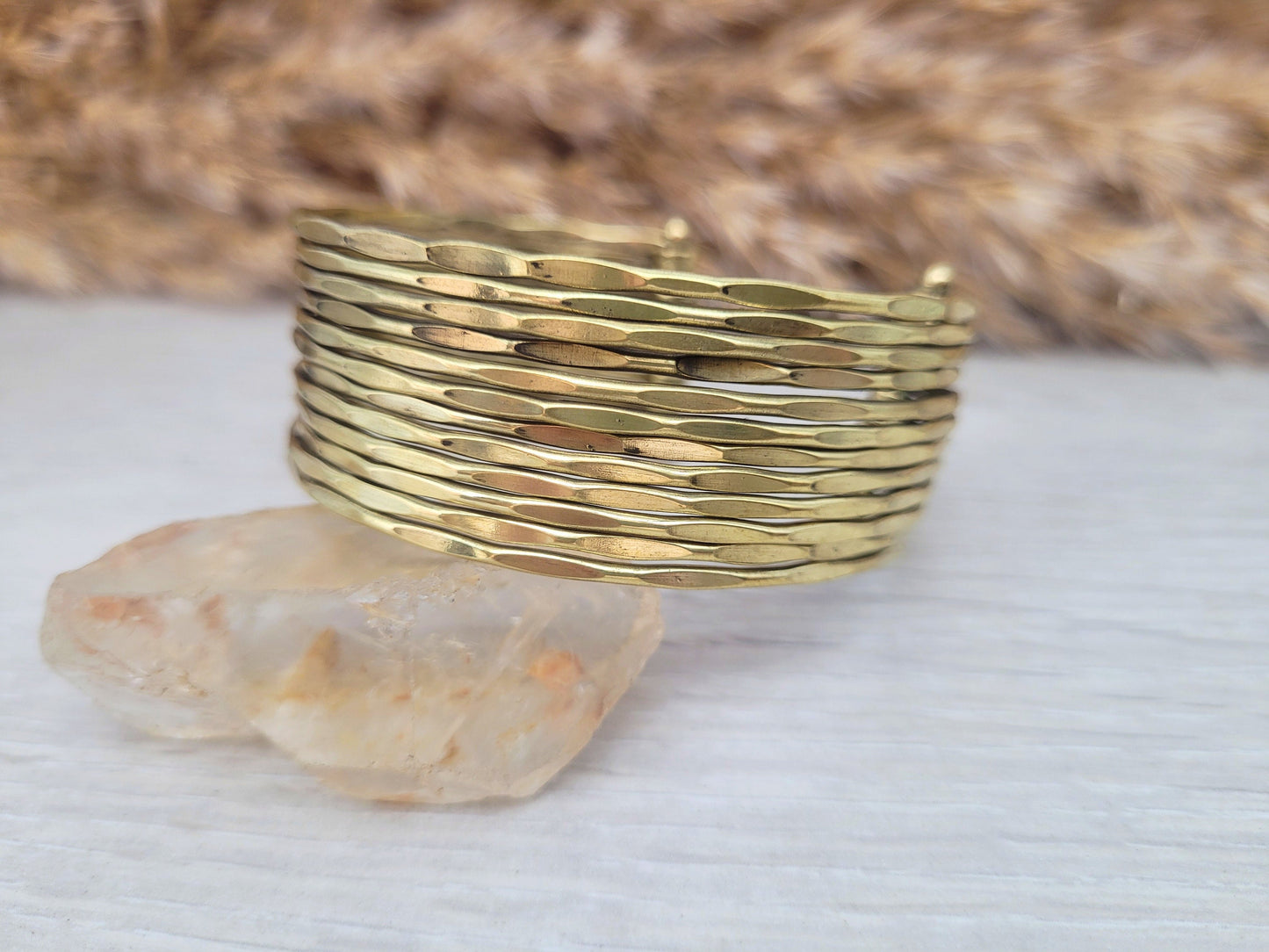 Textured Brass Cuff Bracelet: Adjustable Bohemian Statement Jewelry