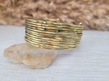 Textured Brass Cuff Bracelet: Adjustable Bohemian Statement Jewelry