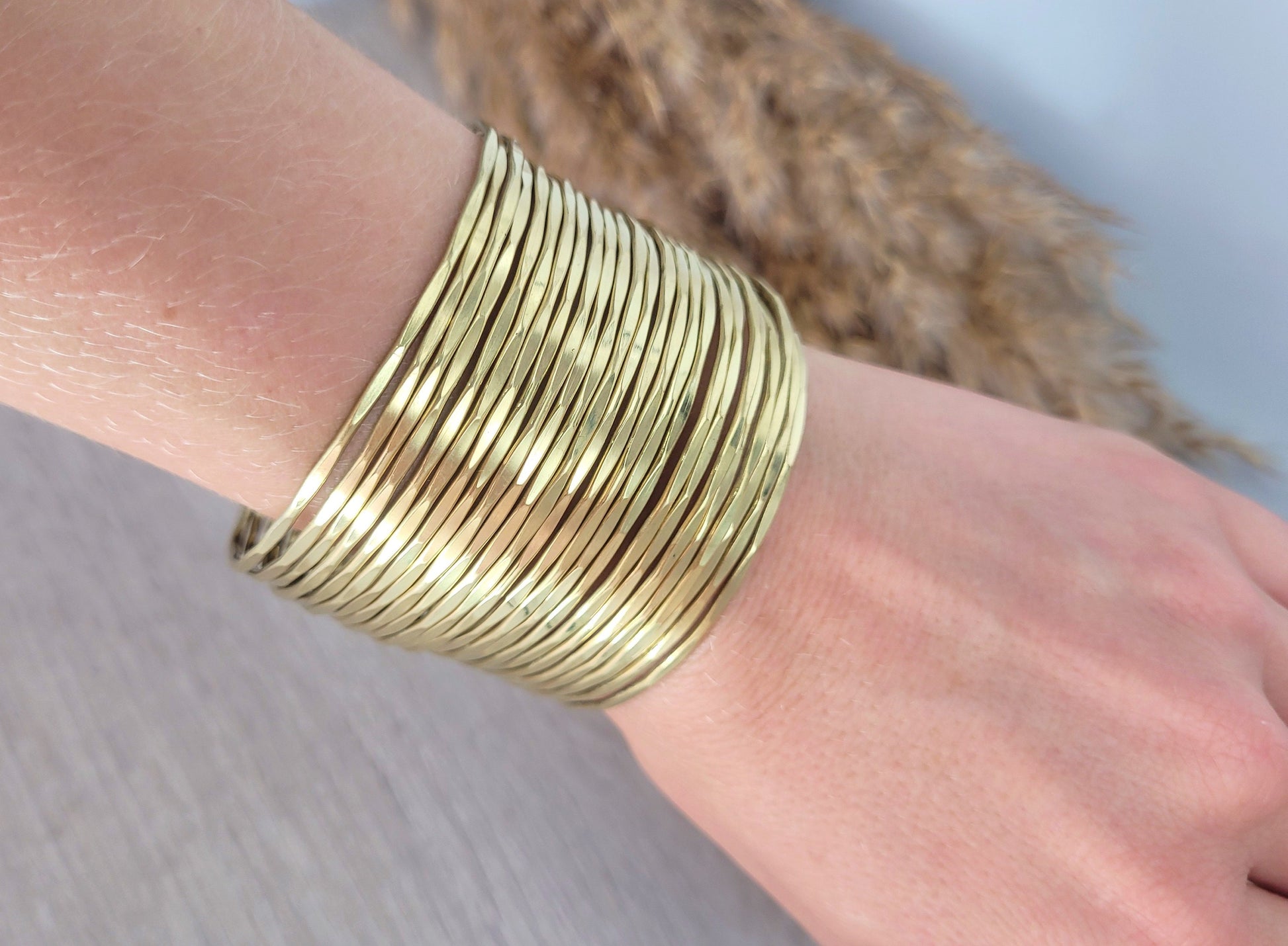 Gold cuff bracelet / Brass bracelet / Unique / Statement / Bohemian / Boho / Ethnic / Festival / Gift / Hammered jewellery / Textured