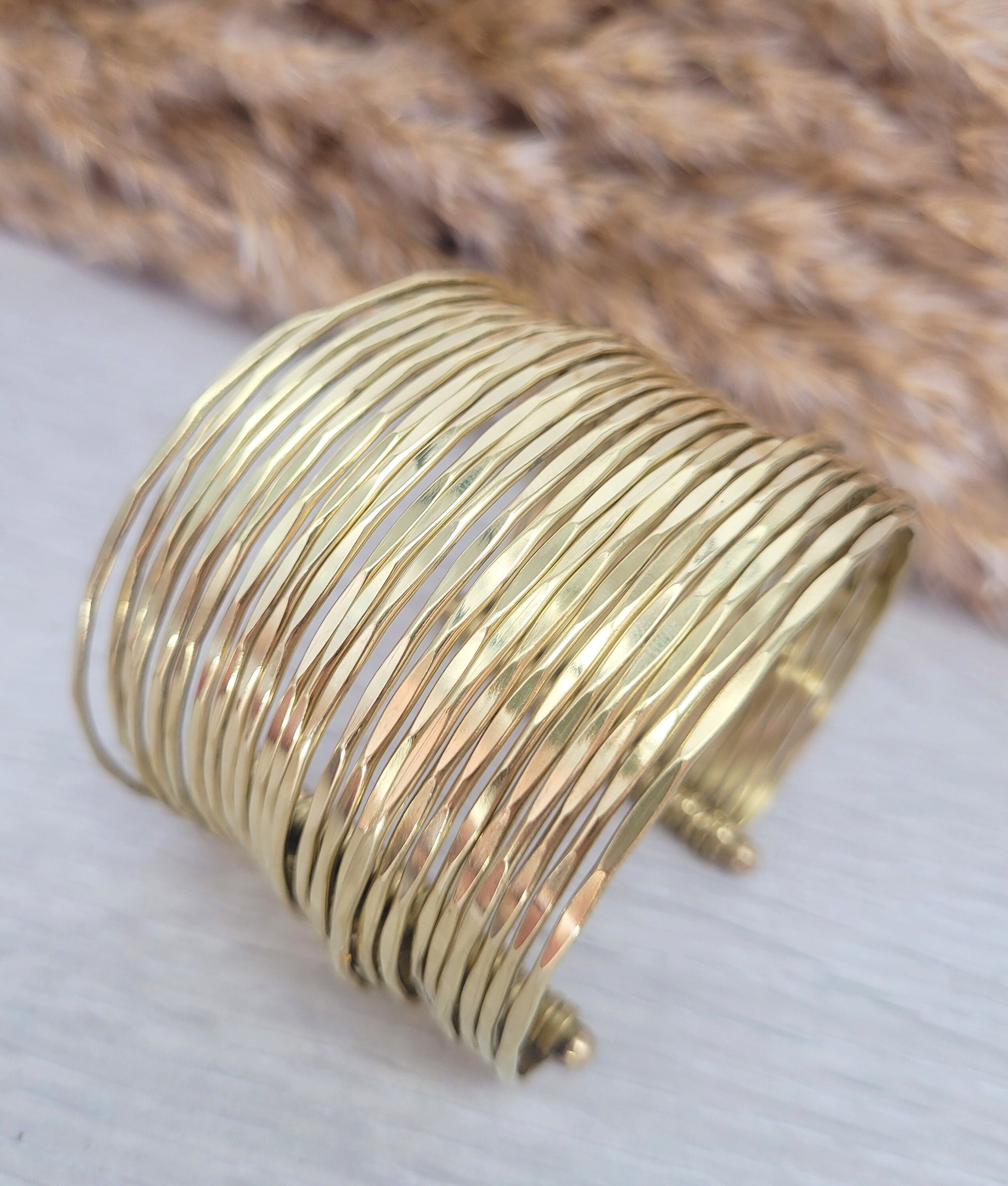 Gold cuff bracelet / Brass bracelet / Unique / Statement / Bohemian / Boho / Ethnic / Festival / Gift / Hammered jewellery / Textured