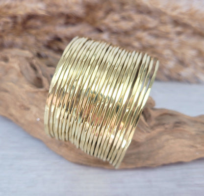 Gold cuff bracelet / Brass bracelet / Unique / Statement / Bohemian / Boho / Ethnic / Festival / Gift / Hammered jewellery / Textured