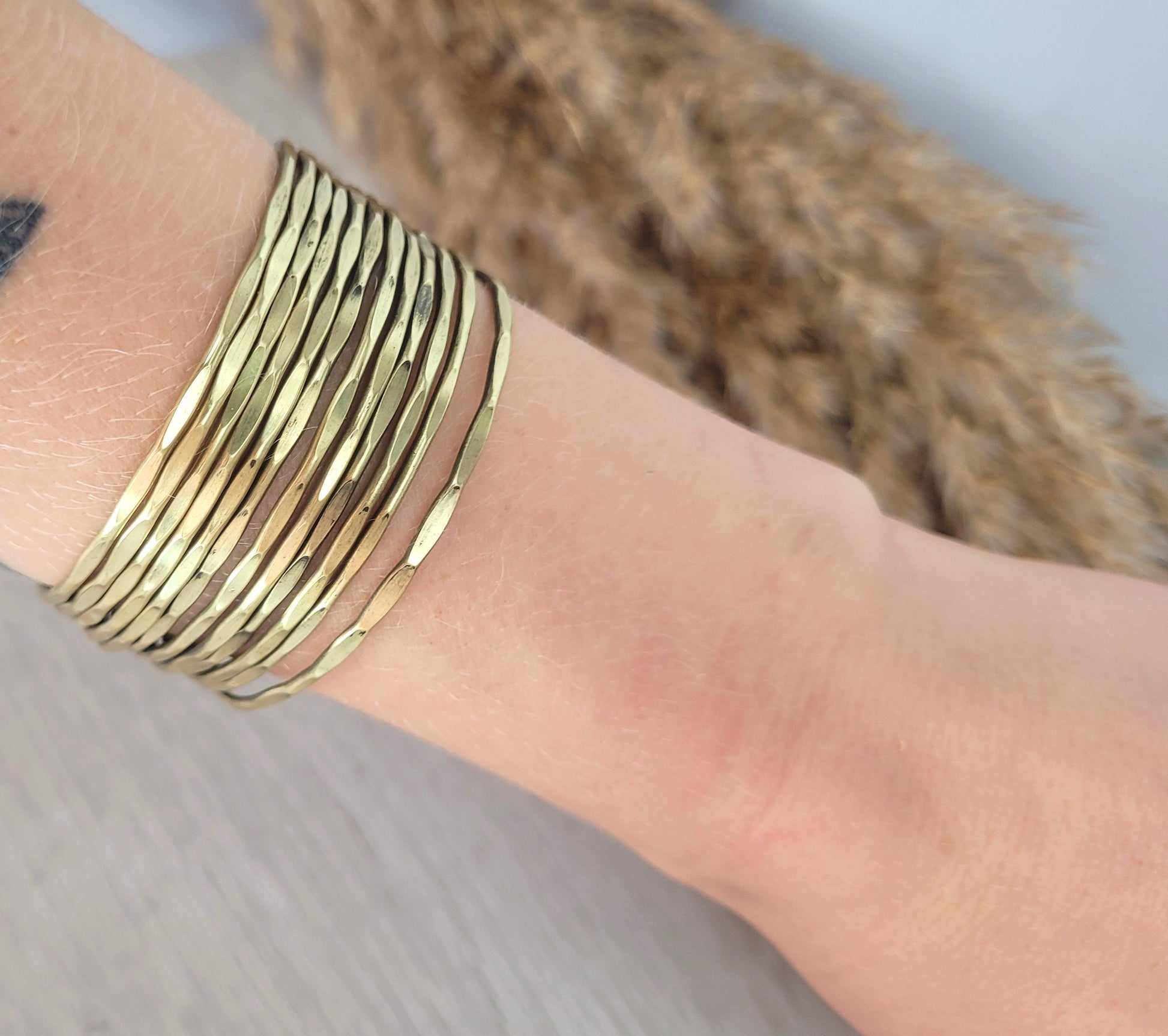 Textured Brass Cuff Bracelet: Adjustable Bohemian Statement Jewelry