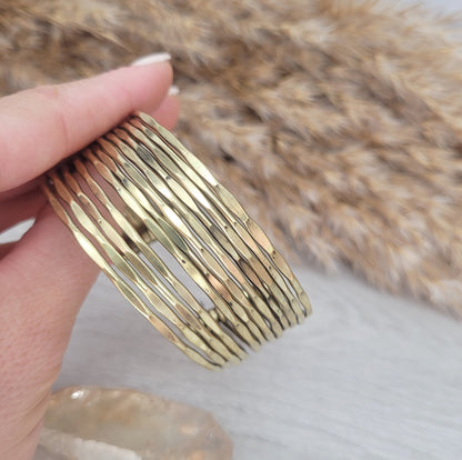 Textured Brass Cuff Bracelet: Adjustable Bohemian Statement Jewelry
