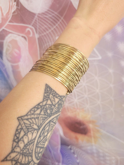 Gold cuff bracelet / Brass bracelet / Unique / Statement / Bohemian / Boho / Ethnic / Festival / Gift / Hammered jewellery / Textured