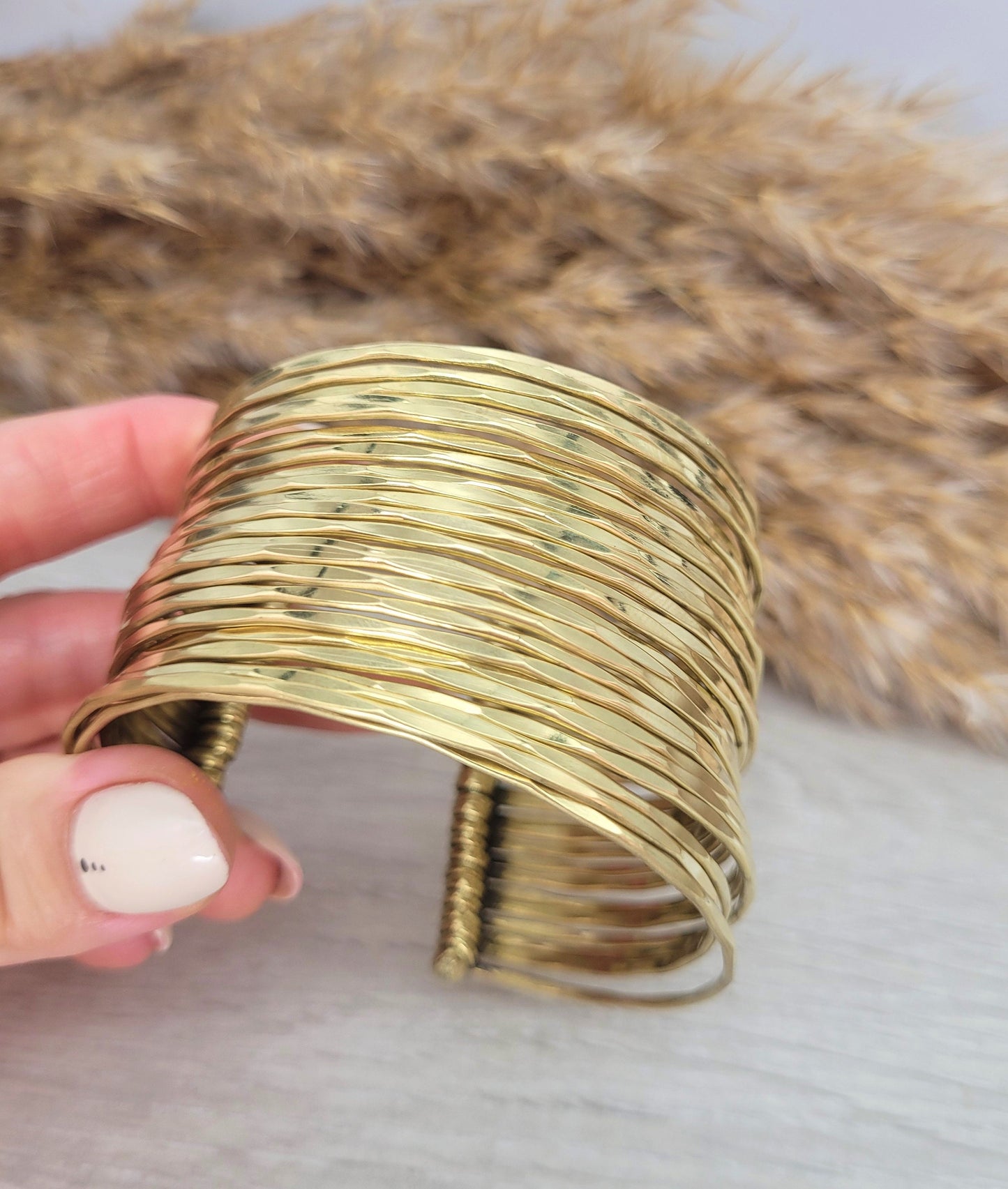 Gold cuff bracelet / Brass bracelet / Unique / Statement / Bohemian / Boho / Ethnic / Festival / Gift / Hammered jewellery / Textured
