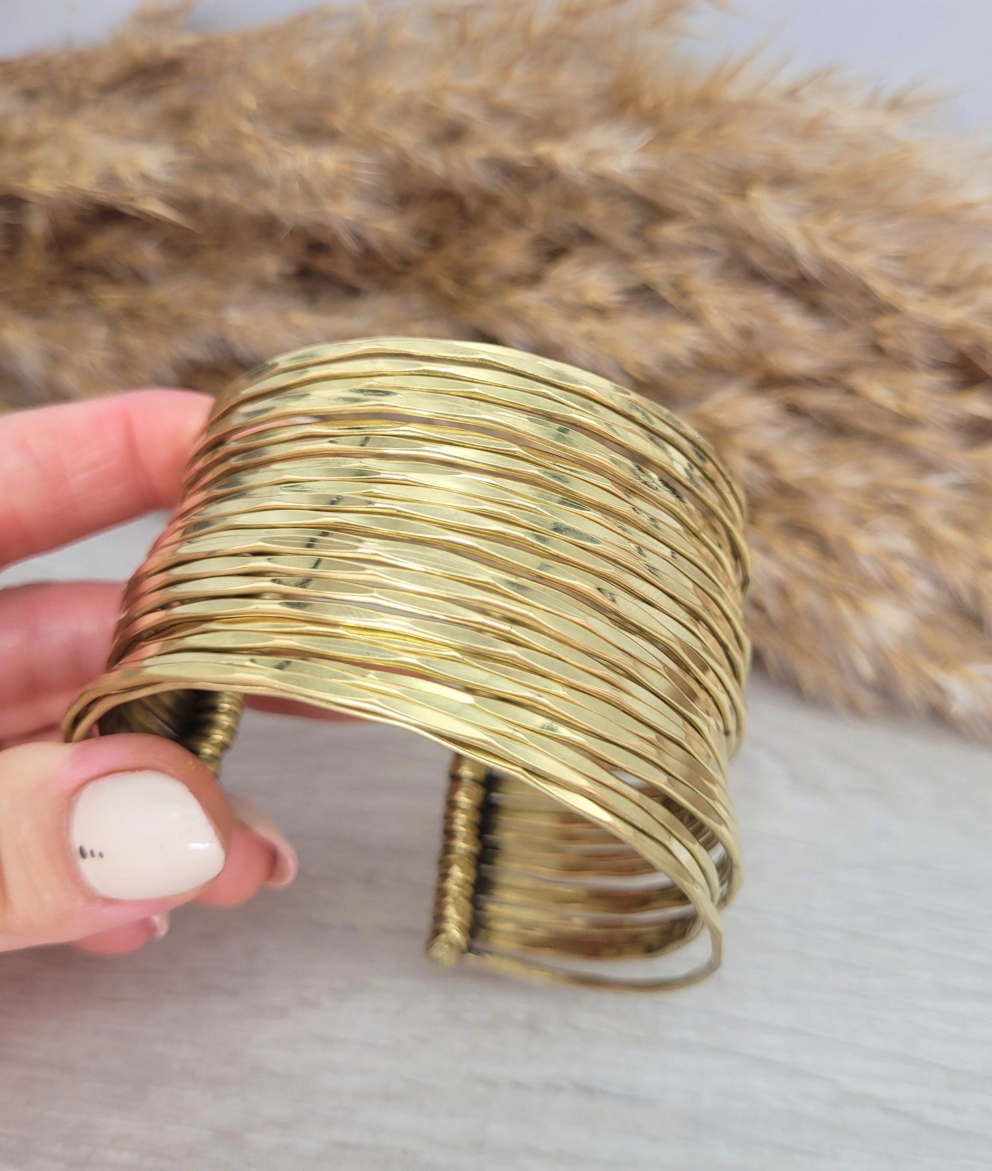 Gold cuff bracelet / Brass bracelet / Unique / Statement / Bohemian / Boho / Ethnic / Festival / Gift / Hammered jewellery / Textured