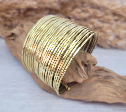 Gold cuff bracelet / Brass bracelet / Unique / Statement / Bohemian / Boho / Ethnic / Festival / Gift / Hammered jewellery / Textured