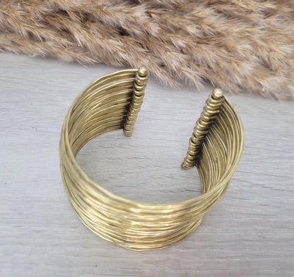 Gold cuff bracelet / Brass bracelet / Unique / Statement / Bohemian / Boho / Ethnic / Festival / Gift / Hammered jewellery / Textured