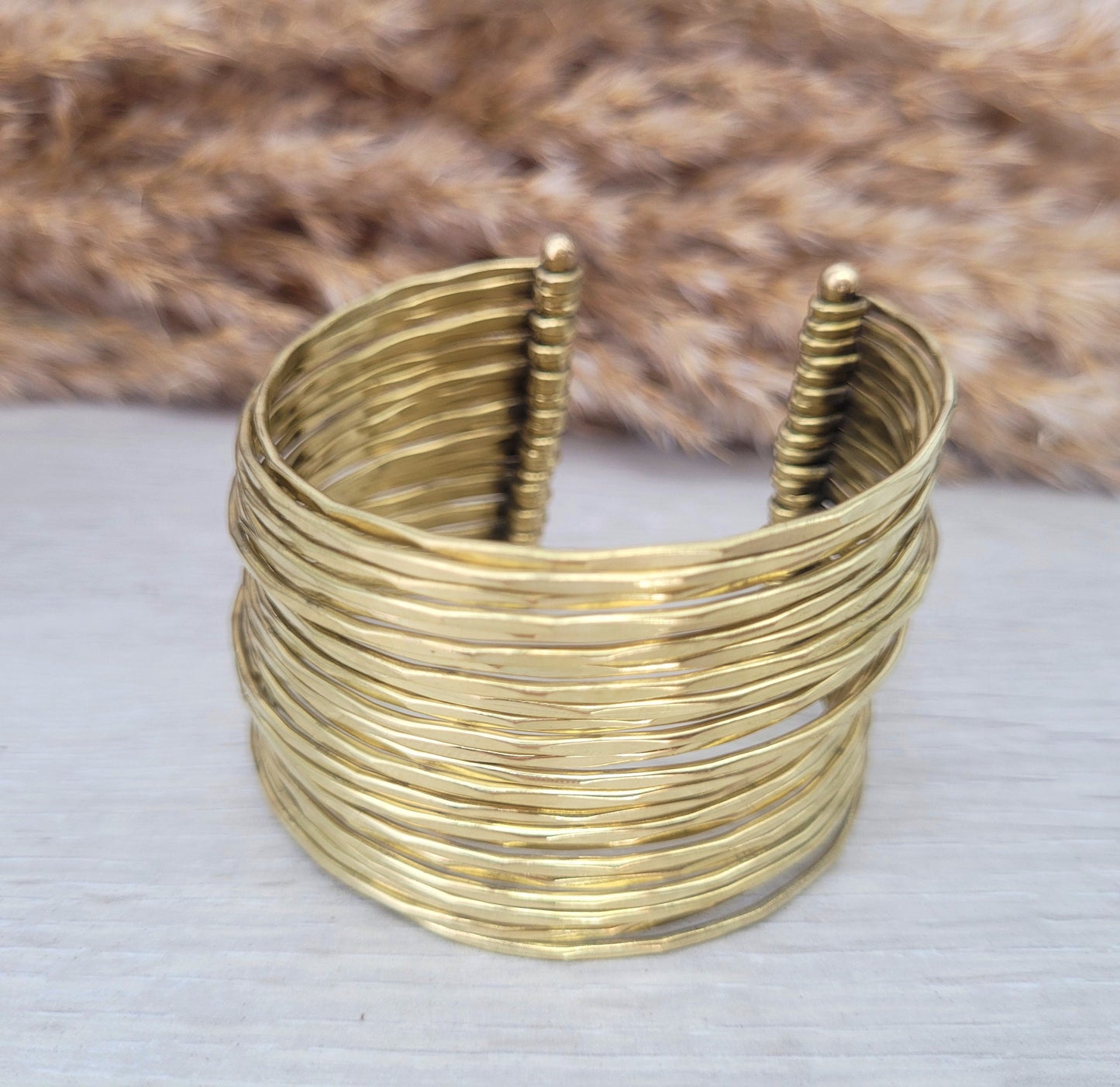 Gold cuff bracelet / Brass bracelet / Unique / Statement / Bohemian / Boho / Ethnic / Festival / Gift / Hammered jewellery / Textured