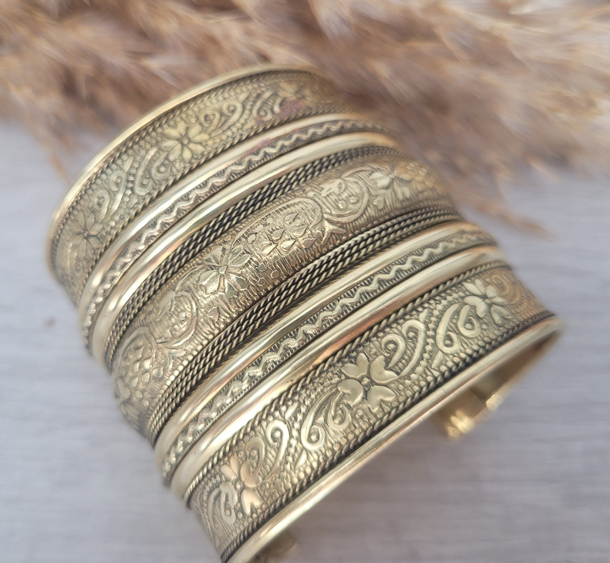 Large gold detailed cuff bracelet /Gold bracele / Cuff bracelet /Unisex bracelet / Boho /Bohemian / Cuff / Large bracelet/Ethnic / Tribal