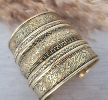 Large gold detailed cuff bracelet /Gold bracele / Cuff bracelet /Unisex bracelet / Boho /Bohemian / Cuff / Large bracelet/Ethnic / Tribal