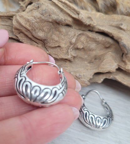 Silver detailed hoops / Hoop earrings / Gypsy / Bohemian / Boho / Unique design / Hippie / Free shipping