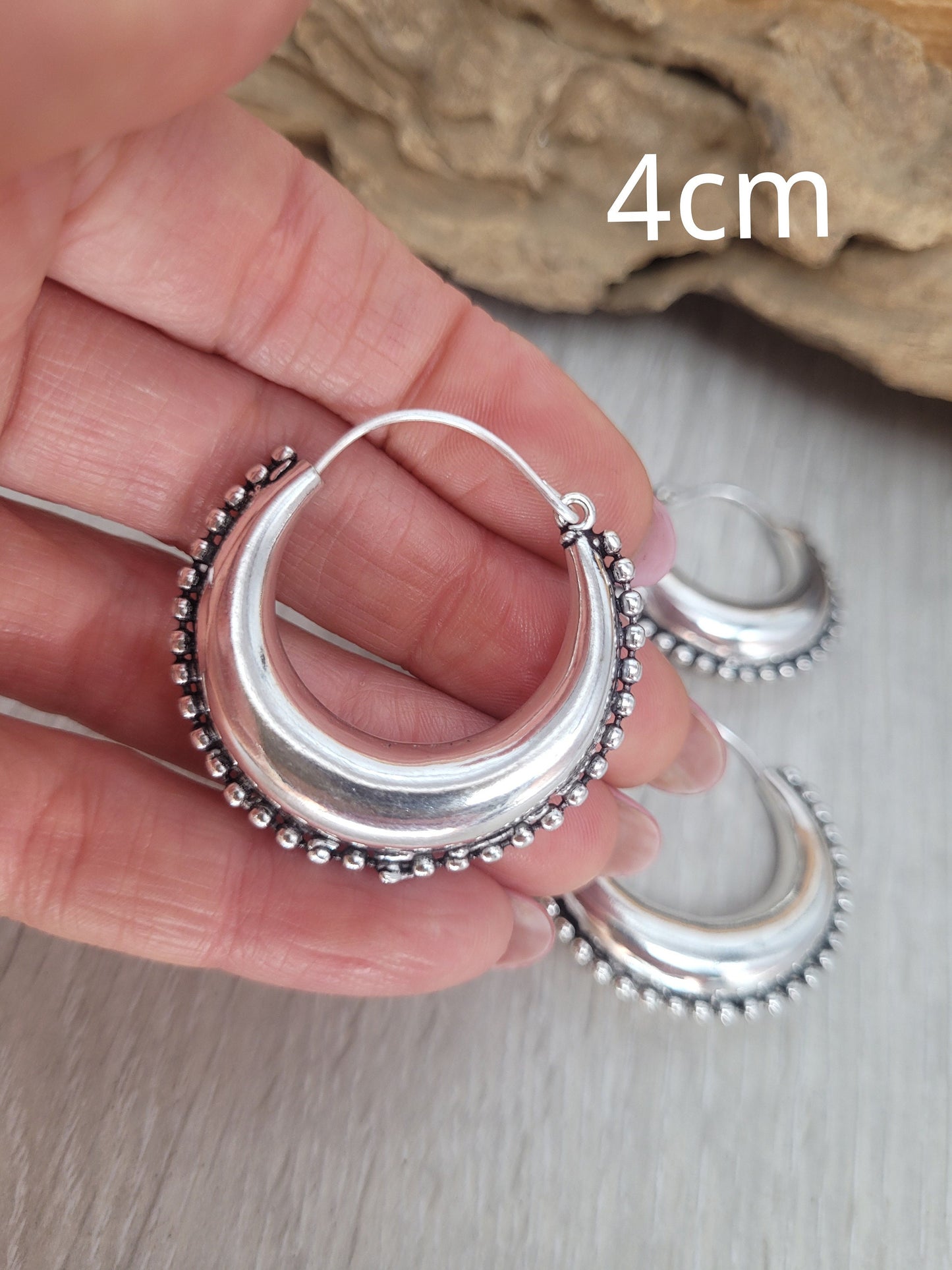 Silver chunky lightweight hoops / Small hoops / Large earrings / Gypsy / Bohemian / Boho / Ethnic hoops