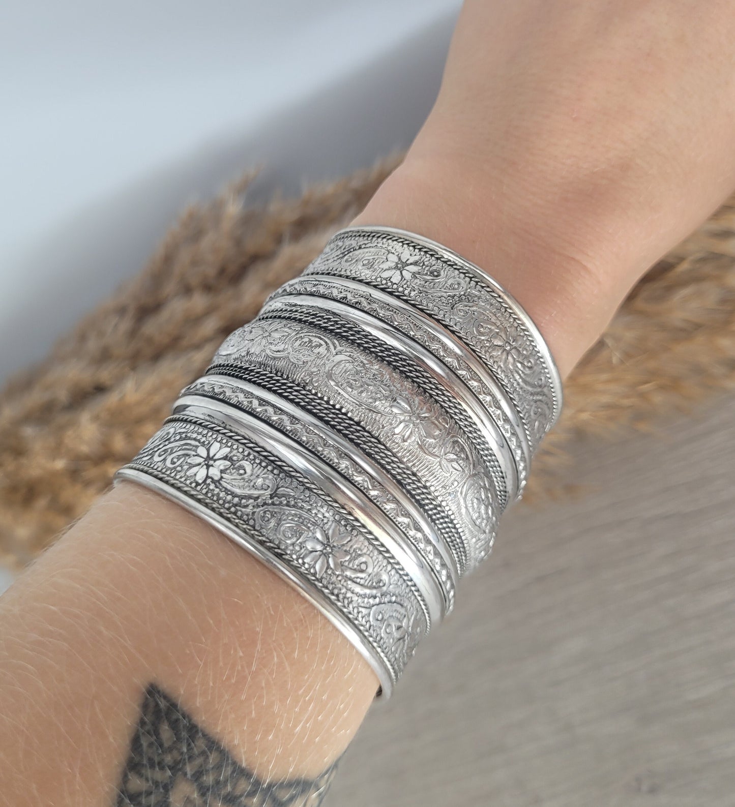 Silver detailed cuff bracelet / Cuff / Bohemian / Boho / Statement / Unique / Tribal