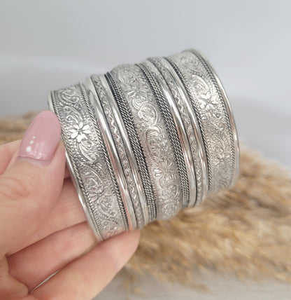 Silver detailed cuff bracelet / Cuff / Bohemian / Boho / Statement / Unique / Tribal