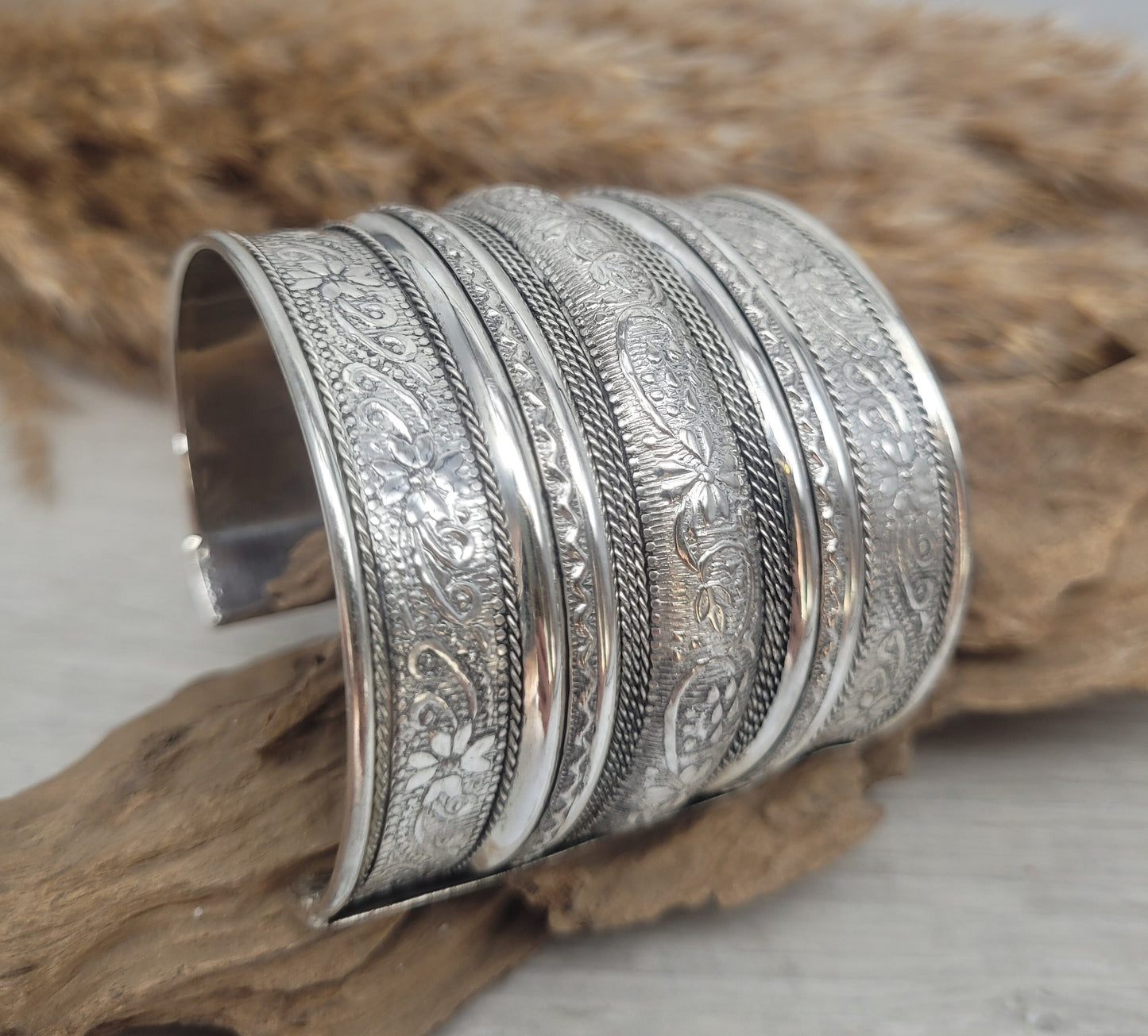 Silver detailed cuff bracelet / Cuff / Bohemian / Boho / Statement / Unique / Tribal