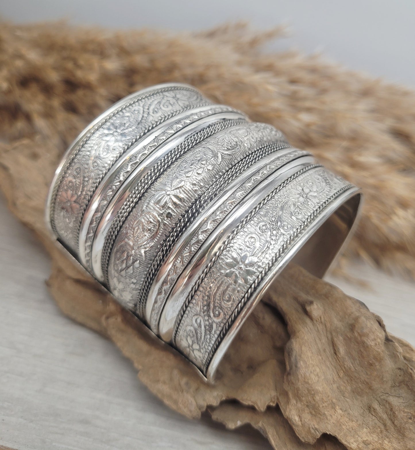 Silver detailed cuff bracelet / Cuff / Bohemian / Boho / Statement / Unique / Tribal