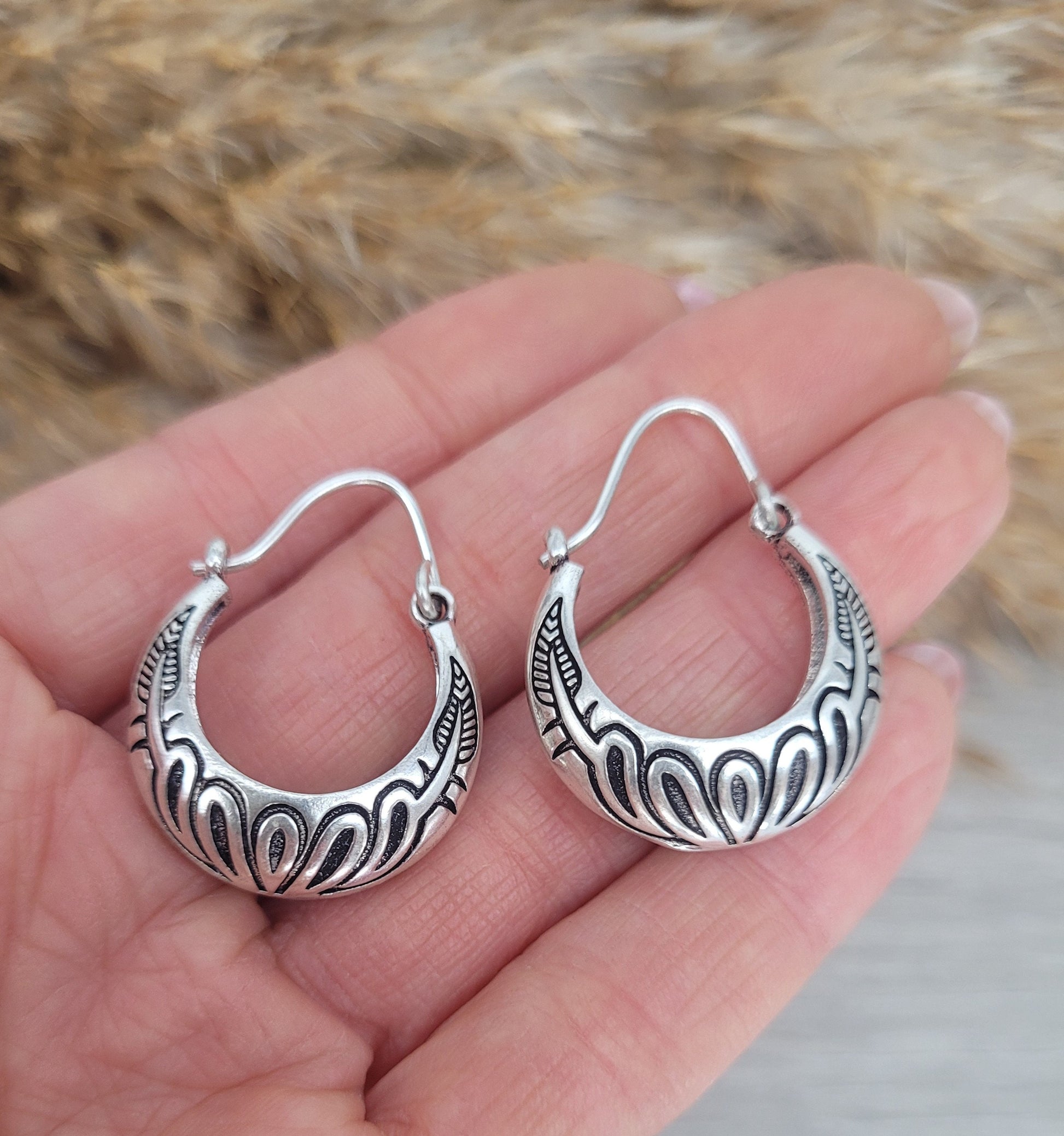 Silver detailed hoops / Hoop earrings / Gypsy / Bohemian / Boho / Unique design / Hippie / Free shipping