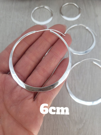 Silver hammered hoops / Hoop earrings / Small hoops / Large hoops / Hippie / Unique / Free shipping
