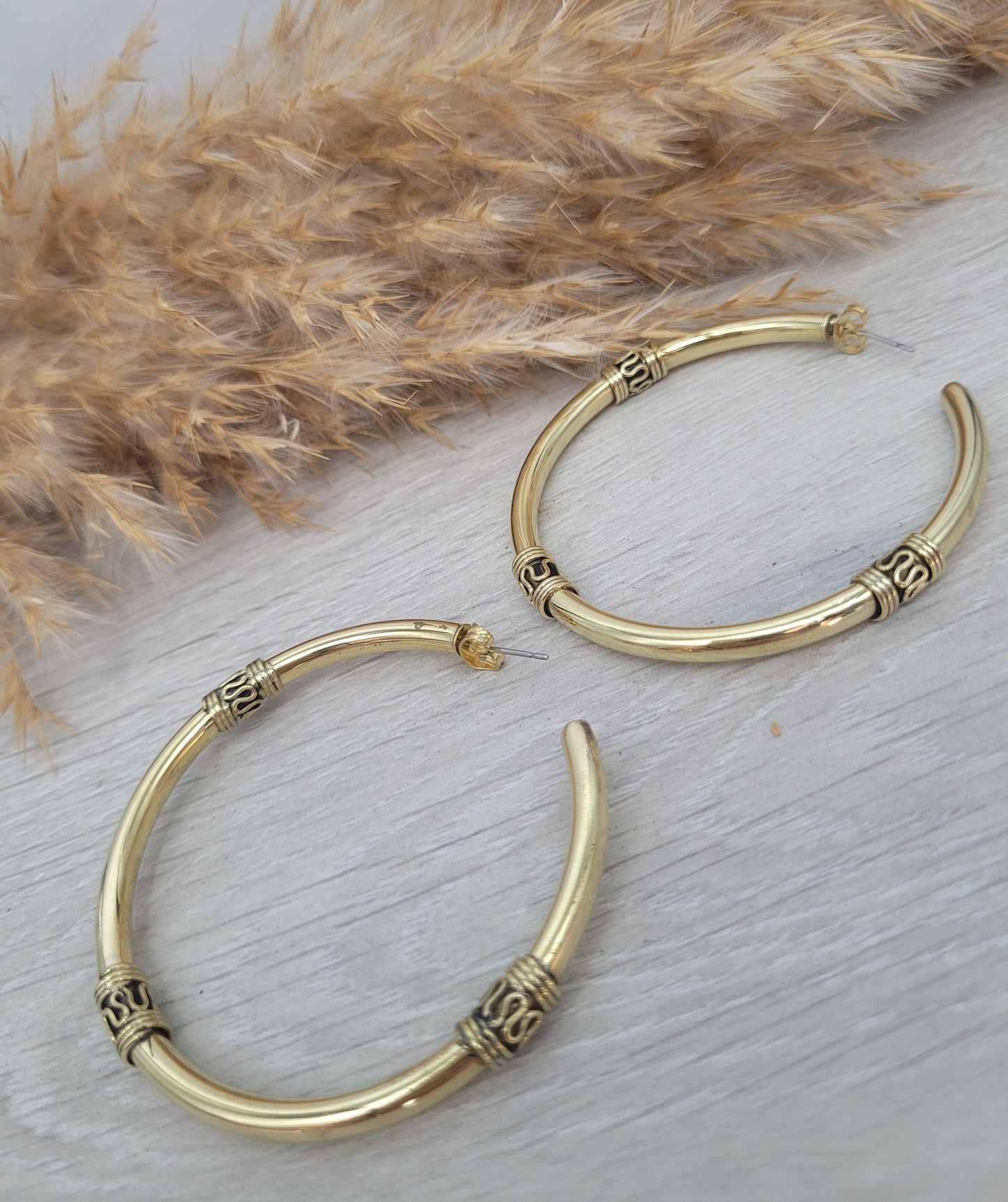 Brass bali hoops / Hoop earrings / Detailed hoops / Ethnic / Hippie / Tribal / Gold / Gypsy