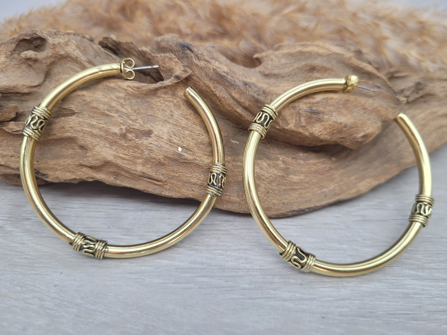 Brass bali hoops / Hoop earrings / Detailed hoops / Ethnic / Hippie / Tribal / Gold / Gypsy
