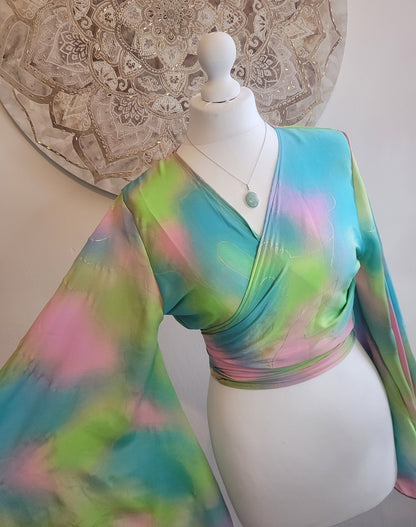 Wrap top / Bohemian / Bamboo silk wrap top / Wrap top / Bamboo silk / Summer Top / Rainbow / Bell sleeves / Kaftan top / Hippie