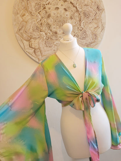 Wrap top / Bohemian / Bamboo silk wrap top / Wrap top / Bamboo silk / Summer Top / Rainbow / Bell sleeves / Kaftan top / Hippie