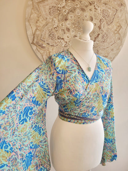 Wrap top / Bohemian / Bamboo silk wrap top / Wrap top / Bamboo silk / Summer Top / leaf design / Bell sleeves / Kaftan top / Hippie