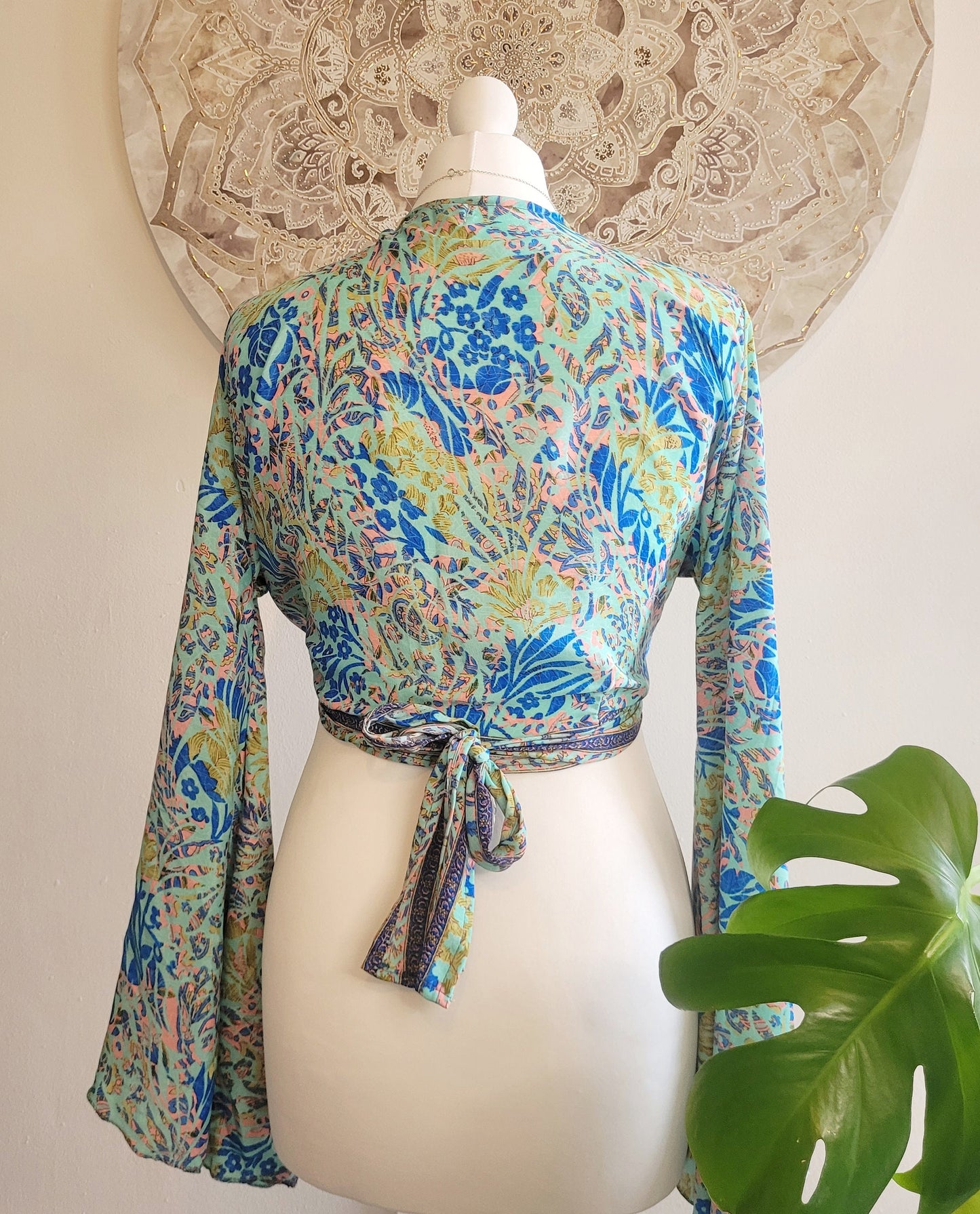 Wrap top / Bohemian / Bamboo silk wrap top / Wrap top / Bamboo silk / Summer Top / leaf design / Bell sleeves / Kaftan top / Hippie
