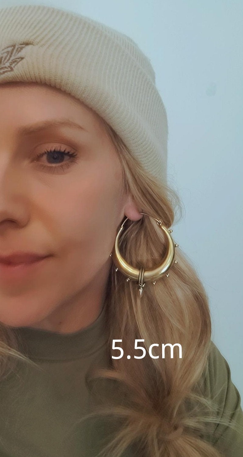 Brass chunky lightweight hoops / Big hoops / Large earrings / Gypsy / Bohemian / Boho / Ethnic hoops / Tribal / Minimal