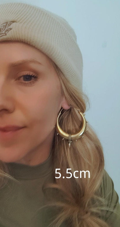 Brass chunky lightweight hoops / Big hoops / Large earrings / Gypsy / Bohemian / Boho / Ethnic hoops / Tribal / Minimal