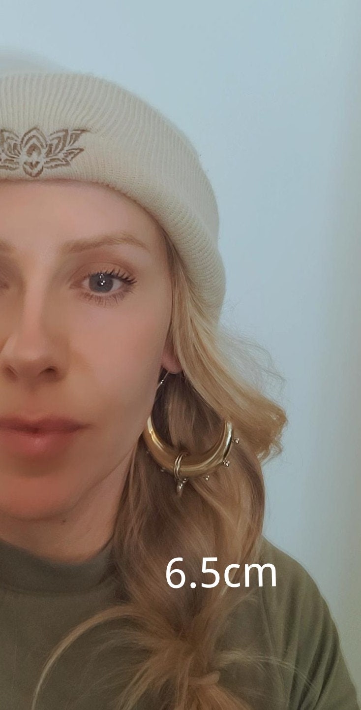 Brass chunky lightweight hoops / Big hoops / Large earrings / Gypsy / Bohemian / Boho / Ethnic hoops / Tribal / Minimal